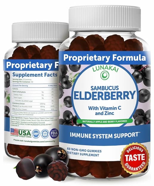 Lunakai Sambucus Elderberry Gummies with Zinc & Vitamin C 